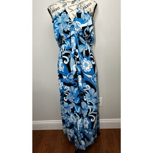 Future Collective Halter Cut Out Floral Dress Large Blue Tropical Sundress